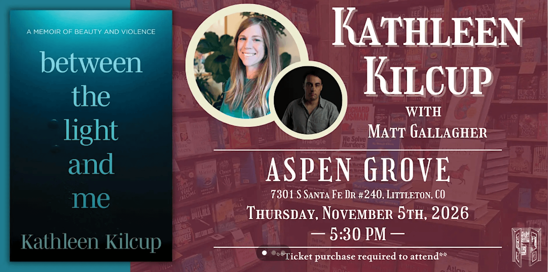 Between the Light and Me:  A Memoir by Kathleen Kilcup at The Tattered Cover