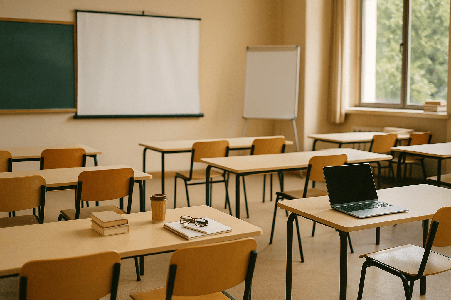 A small group of adults seated around tables, listening and taking notes as a speaker leads an engaging class in a bright, modern room.